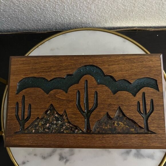 Vintage Shirlbud Southwestern Keepsake Wood Box Trinkets Inlaid Turquoise Stones - Picture 1 of 14